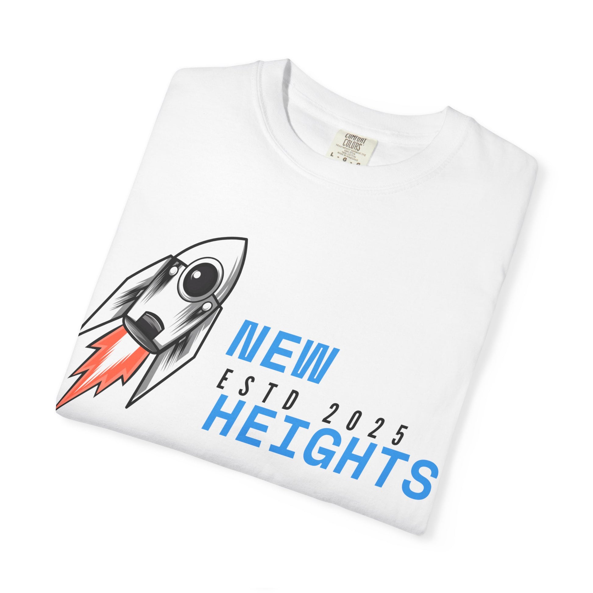 Rocket-Themed T-Shirt for Dreamers, New Heights Graphic Tee, Motivational Apparel, Gift for Graduates, Unique Gift Idea, Casual Wear