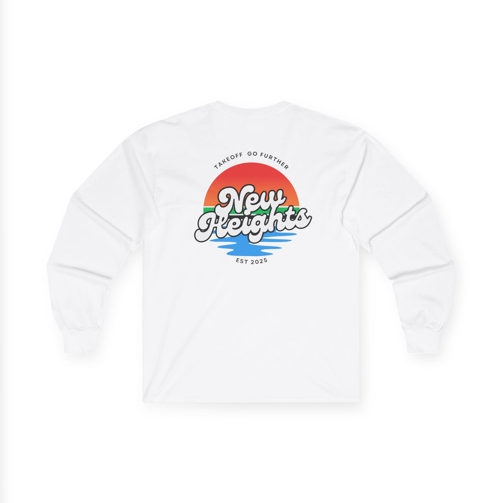 Unisex Long Sleeve Tee - New Heights, Retro Graphic Shirt, Comfortable Casual Wear, Gift for Him/Her, Summer Vibes