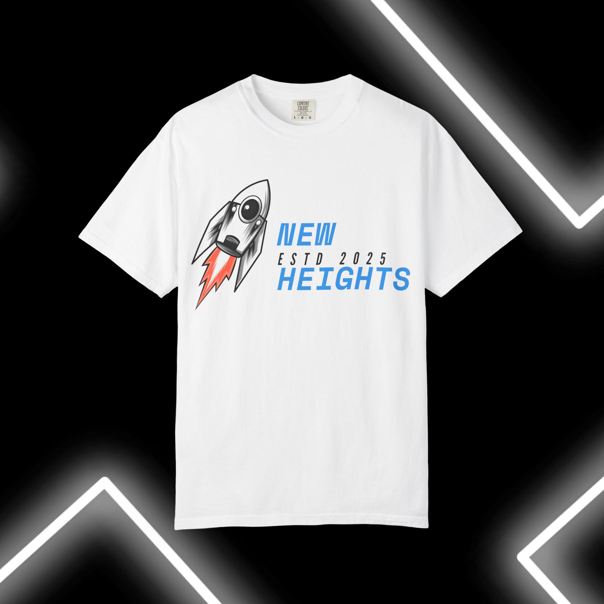 Rocket-Themed T-Shirt for Dreamers, New Heights Graphic Tee, Motivational Apparel, Gift for Graduates, Unique Gift Idea, Casual Wear